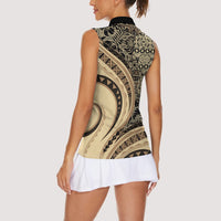 Hawaiian Hibiscus Tribal Vintage Motif Women Sleeveless Polo Shirt Ver 2