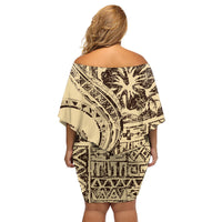 Hawaiian Hibiscus Tribal Vintage Motif Family Matching Off Shoulder Short Dress and Hawaiian Shirt Ver 3 LT9 - Polynesian Pride