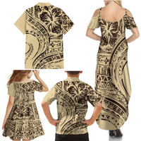 Hawaiian Hibiscus Tribal Vintage Motif Family Matching Summer Maxi Dress and Hawaiian Shirt Ver 3 LT9 - Polynesian Pride
