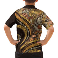 Hawaiian Hibiscus Tribal Vintage Motif Family Matching Long Sleeve Bodycon Dress and Hawaiian Shirt Ver 4