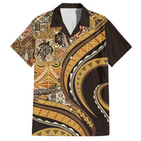 Hawaiian Hibiscus Tribal Vintage Motif Family Matching Off The Shoulder Long Sleeve Dress and Hawaiian Shirt Ver 4 LT9 Dad's Shirt - Short Sleeve Gold - Polynesian Pride