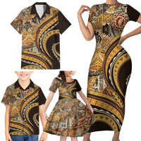 Hawaiian Hibiscus Tribal Vintage Motif Family Matching Short Sleeve Bodycon Dress and Hawaiian Shirt Ver 4 LT9 - Polynesian Pride