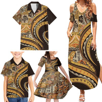 Hawaiian Hibiscus Tribal Vintage Motif Family Matching Summer Maxi Dress and Hawaiian Shirt Ver 4 LT9 - Polynesian Pride