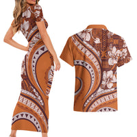 Hawaiian Hibiscus Tribal Vintage Motif Couples Matching Short Sleeve Bodycon Dress and Hawaiian Shirt Ver 5 LT9 - Polynesian Pride