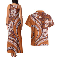 Hawaiian Hibiscus Tribal Vintage Motif Couples Matching Tank Maxi Dress and Hawaiian Shirt Ver 5 LT9 - Polynesian Pride