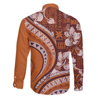 Hawaiian Hibiscus Tribal Vintage Motif Family Matching Off The Shoulder Long Sleeve Dress and Hawaiian Shirt Ver 5 LT9 - Polynesian Pride