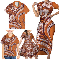 Hawaiian Hibiscus Tribal Vintage Motif Family Matching Short Sleeve Bodycon Dress and Hawaiian Shirt Ver 5 LT9 - Polynesian Pride