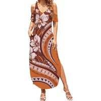 Hawaiian Hibiscus Tribal Vintage Motif Family Matching Summer Maxi Dress and Hawaiian Shirt Ver 5 LT9 Mom's Dress Gold - Polynesian Pride