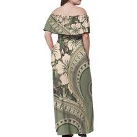 Hawaiian Hibiscus Tribal Vintage Motif Family Matching Off Shoulder Maxi Dress and Hawaiian Shirt Ver 6 LT9 - Polynesian Pride