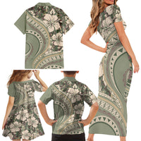 Hawaiian Hibiscus Tribal Vintage Motif Family Matching Short Sleeve Bodycon Dress and Hawaiian Shirt Ver 6 LT9 - Polynesian Pride