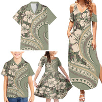 Hawaiian Hibiscus Tribal Vintage Motif Family Matching Summer Maxi Dress and Hawaiian Shirt Ver 6 LT9 - Polynesian Pride