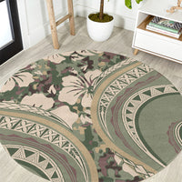 Hawaiian Hibiscus Tribal Vintage Motif Round Carpet Ver 6 LT9 Green Pastel - Polynesian Pride