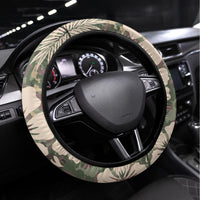 Hawaiian Hibiscus Tribal Vintage Motif Steering Wheel Cover Ver 6 LT9 Universal Fit Green Pastel - Polynesian Pride