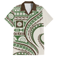Hawaiian Hibiscus Tribal Vintage Motif Family Matching Off The Shoulder Long Sleeve Dress and Hawaiian Shirt Ver 7 LT9 Dad's Shirt - Short Sleeve Green - Polynesian Pride