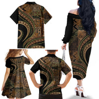 Hawaiian Hibiscus Tribal Vintage Motif Family Matching Off The Shoulder Long Sleeve Dress and Hawaiian Shirt Ver 8 LT9 - Polynesian Pride