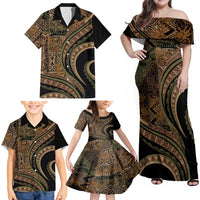 Hawaiian Hibiscus Tribal Vintage Motif Family Matching Off Shoulder Maxi Dress and Hawaiian Shirt Ver 8 LT9 - Polynesian Pride