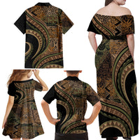 Hawaiian Hibiscus Tribal Vintage Motif Family Matching Off Shoulder Maxi Dress and Hawaiian Shirt Ver 8 LT9 - Polynesian Pride