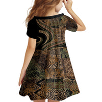 Hawaiian Hibiscus Tribal Vintage Motif Kid Short Sleeve Dress Ver 8