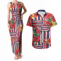 Hawaii Hibiscus Lei Couples Matching Tank Maxi Dress and Hawaiian Shirt Hawaiian Flag Motif LT9 Red - Polynesian Pride