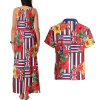 Hawaii Hibiscus Lei Couples Matching Tank Maxi Dress and Hawaiian Shirt Hawaiian Flag Motif
