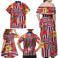 Hawaii Hibiscus Lei Family Matching Off Shoulder Maxi Dress and Hawaiian Shirt Hawaiian Flag Motif LT9 - Polynesian Pride