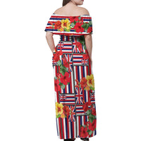 Hawaii Hibiscus Lei Family Matching Off Shoulder Maxi Dress and Hawaiian Shirt Hawaiian Flag Motif LT9 - Polynesian Pride