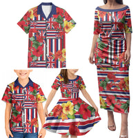 Hawaii Hibiscus Lei Family Matching Puletasi and Hawaiian Shirt Hawaiian Flag Motif LT9 - Polynesian Pride