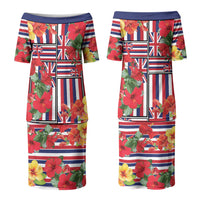 Hawaii Hibiscus Lei Family Matching Puletasi and Hawaiian Shirt Hawaiian Flag Motif LT9 Mom's Dress Red - Polynesian Pride