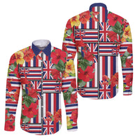 Hawaii Hibiscus Lei Family Matching Puletasi and Hawaiian Shirt Hawaiian Flag Motif LT9 Dad's Shirt - Long Sleeve Red - Polynesian Pride