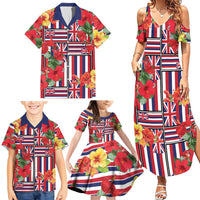 Hawaii Hibiscus Lei Family Matching Summer Maxi Dress and Hawaiian Shirt Hawaiian Flag Motif LT9 - Polynesian Pride