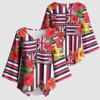 Hawaii Hibiscus Lei Kimono Sleeve Blouse Hawaiian Flag Motif