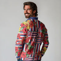Hawaii Hibiscus Lei Long Sleeve Polo Shirt Hawaiian Flag Motif