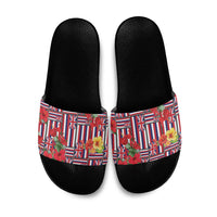 Hawaii Hibiscus Lei Slide Sandals Hawaiian Flag Motif