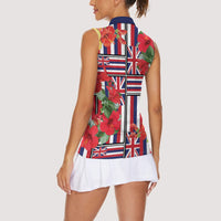 Hawaii Hibiscus Lei Women Sleeveless Polo Shirt Hawaiian Flag Motif