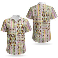 Hawaii Lokelani Pikake Lei Couples Matching Long Sleeve Bodycon Dress and Hawaiian Shirt Hawaiian Flag Motif LT9 - Polynesian Pride