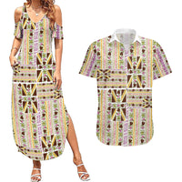 Hawaii Lokelani Pikake Lei Couples Matching Summer Maxi Dress and Hawaiian Shirt Hawaiian Flag Motif LT9 White - Polynesian Pride