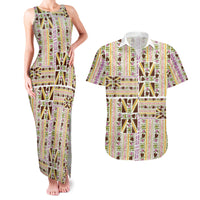 Hawaii Lokelani Pikake Lei Couples Matching Tank Maxi Dress and Hawaiian Shirt Hawaiian Flag Motif LT9 White - Polynesian Pride