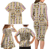 Hawaii Lokelani Pikake Lei Family Matching Long Sleeve Bodycon Dress and Hawaiian Shirt Hawaiian Flag Motif LT9 - Polynesian Pride