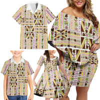 Hawaii Lokelani Pikake Lei Family Matching Off Shoulder Short Dress and Hawaiian Shirt Hawaiian Flag Motif LT9 - Polynesian Pride