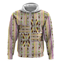 Hawaii Lokelani Pikake Lei Hoodie Hawaiian Flag Motif LT9 Zip Hoodie White - Polynesian Pride