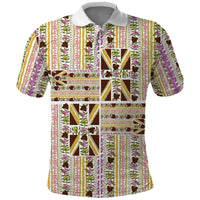 Hawaii Lokelani Pikake Lei Polo Shirt Hawaiian Flag Motif