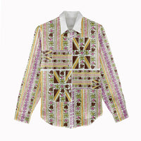 Hawaii Lokelani Pikake Lei Women Casual Shirt Hawaiian Flag Motif
