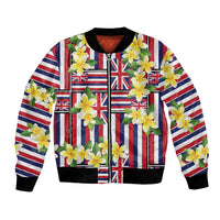 Hawaii Plumeria Lei Bomber Jacket Hawaiian Flag Motif