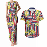 Hawaii Plumeria Lei Couples Matching Tank Maxi Dress and Hawaiian Shirt Hawaiian Flag Motif LT9 Red - Polynesian Pride