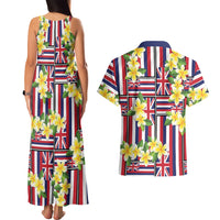 Hawaii Plumeria Lei Couples Matching Tank Maxi Dress and Hawaiian Shirt Hawaiian Flag Motif LT9 - Polynesian Pride