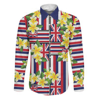 Hawaii Plumeria Lei Family Matching Tank Maxi Dress and Hawaiian Shirt Hawaiian Flag Motif LT9 Dad's Shirt - Long Sleeve Red - Polynesian Pride