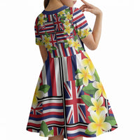 Hawaii Plumeria Lei Kid Short Sleeve Dress Hawaiian Flag Motif LT9 - Polynesian Pride