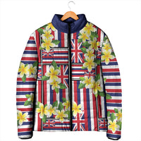 Hawaii Plumeria Lei Padded Jacket Hawaiian Flag Motif