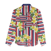 Hawaii Plumeria Lei Women Casual Shirt Hawaiian Flag Motif