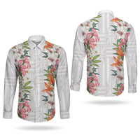 Hawaii Tropical Twist Lei Couples Matching Long Sleeve Bodycon Dress and Long Sleeve Button Shirt Hawaiian Flag Motif LT9 - Polynesian Pride